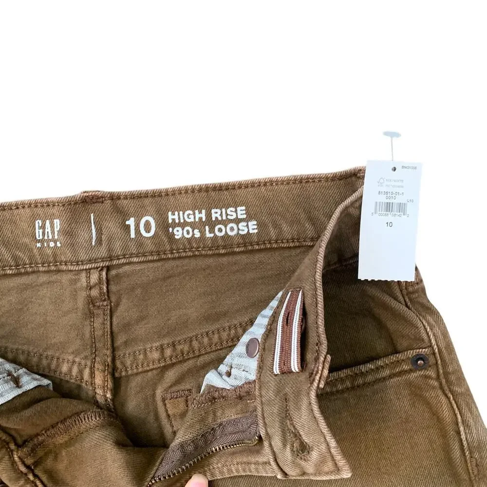 Gap Girls Brown Denim Jeans High Rise 90s Loose Size 10 NWT